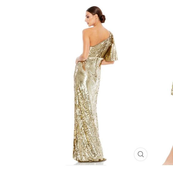 Mac Duggal Embellished Cap Sleeve Cowl Neck Trumpet Gown Golden Size 6 NWT - Picture 5 of 12